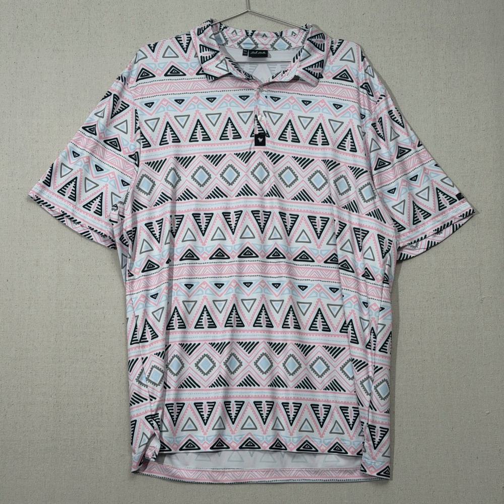 Bad Birdie Polo Shirt Mens XXL Geometric Aztec Print Golf Performance Stretch